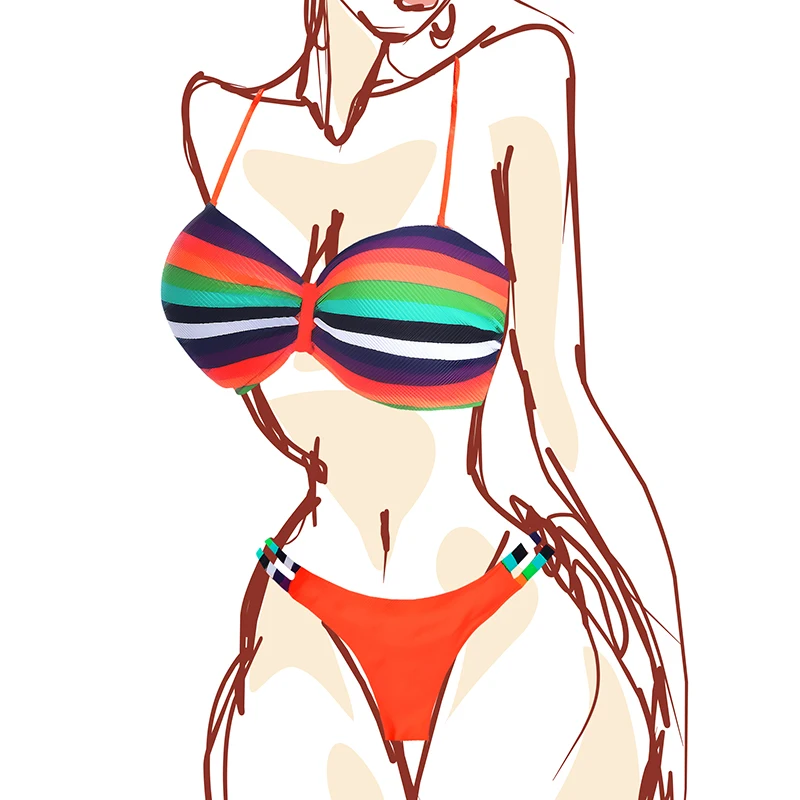 

Sexy Bikini Set Swimwear Women Bandeau Swimsuit Striped Push Up Two Piece Bikini Halter Top Neon Brazilian Bathing Suit