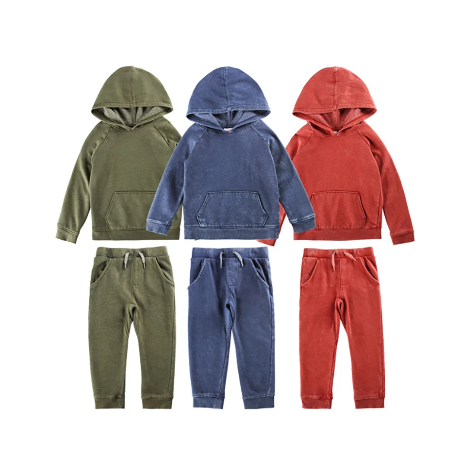 

Модная детская одежда из джинсовой ткани и флиса VOGUEON, однотонная Осенняя Толстовка + штаны, комплект из 2 предметов для мальчиков, Детский По...