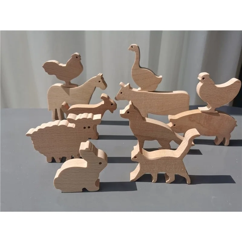 Детские деревянные игрушки-животные из бука штабелируемые блоки Лев тигр слон