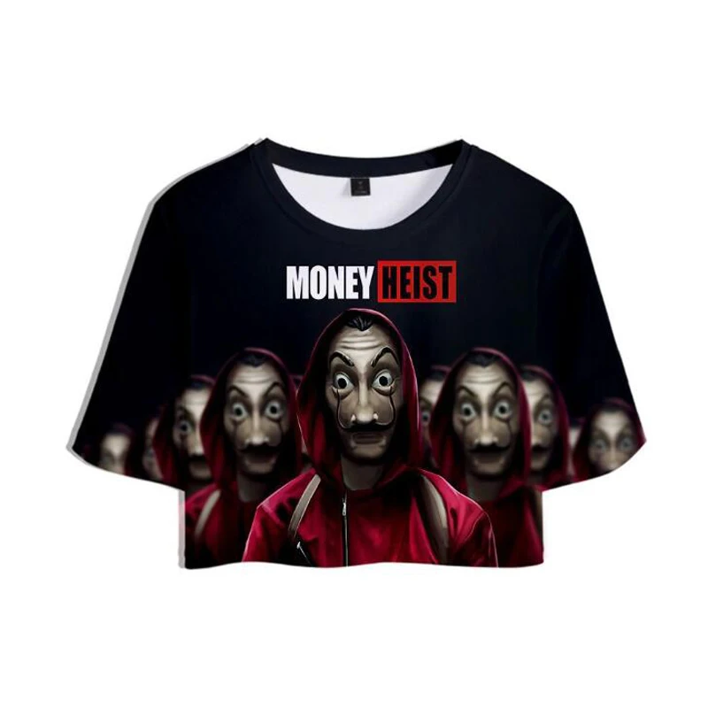 

Money Heist La Casa De Papel 3D Print Sexy Crop Tops Women Cotton T-shirts House of Paper T Shirt for Women Camiseta Feminino