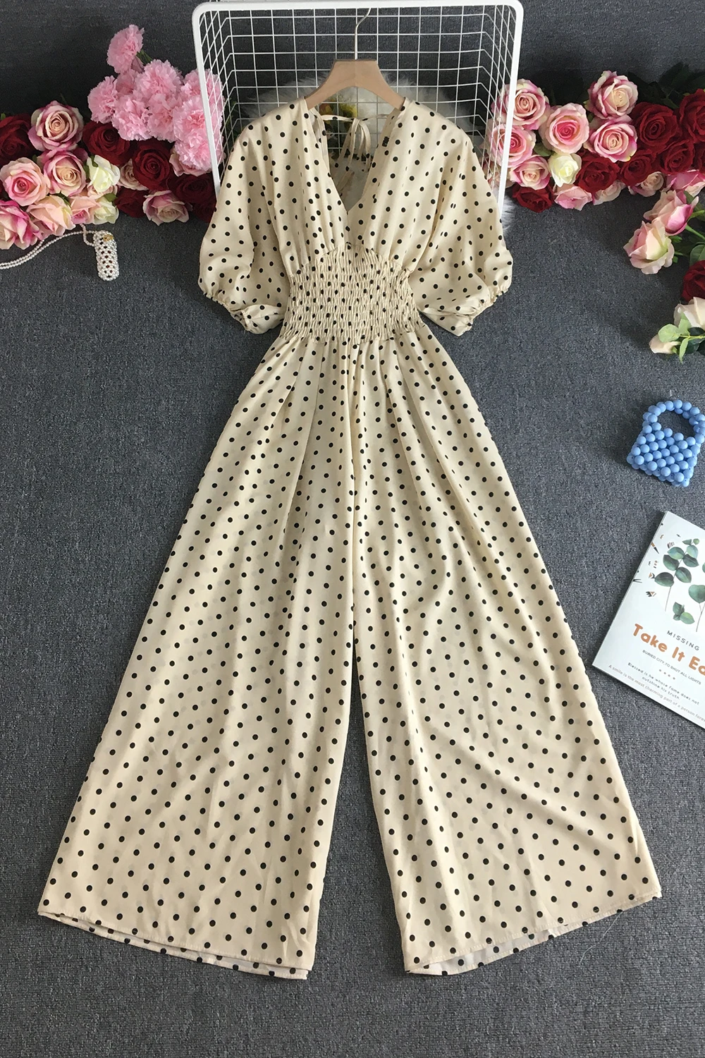 

VANOVICH Fashion Summer and Spring 2021 Women Jumpsuits Wild Casual Korean Style Ladies Jumpsuits Sweet Temperament V Collar