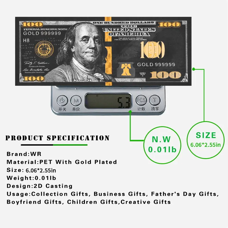 Античная черная Золотая фольга $100 памятные купюры на американские доллары