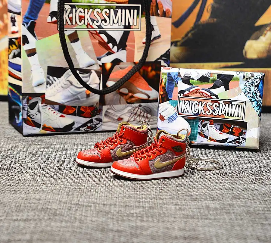 a pair w metal ring Персональный DIY Jordan Generation AIR JORDAN 1 chicago 3D кроссовок фигурный брелок сумка Подвеска парный брелок - Цвет: a pair w metal ring