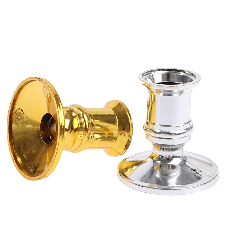2 pcs Plated Candlestick Votive Candles Holder For Candles Fake Tapers Christmas Party Decoration For Wedding Silver/Gold