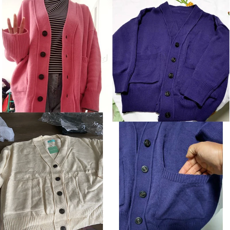 Women Cardigans Blue Sweater V neck Jacket Pocket Soft Coat Red Pink Green Solid Color Knitted Loose Designer Single Breasted |