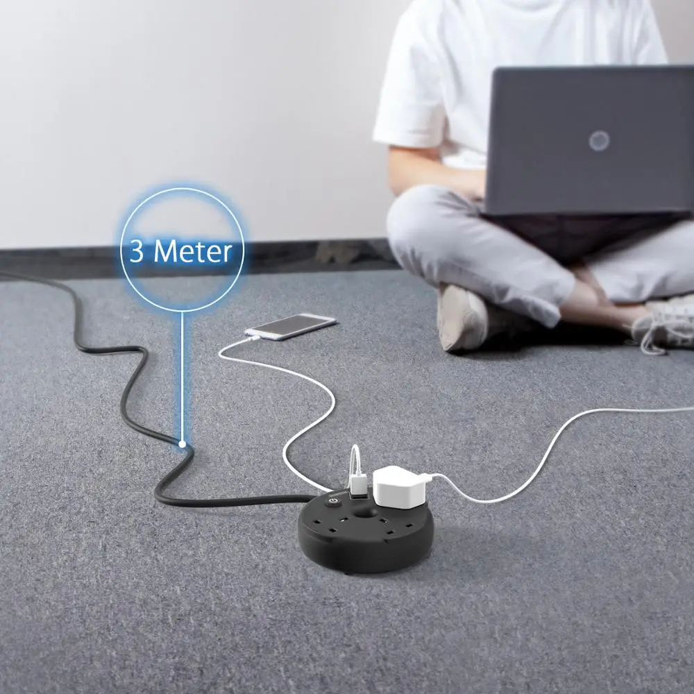 NTON силовая лента с 3 м удлинительным шнуром AC розетка 2 USB удлинитель свинцовая