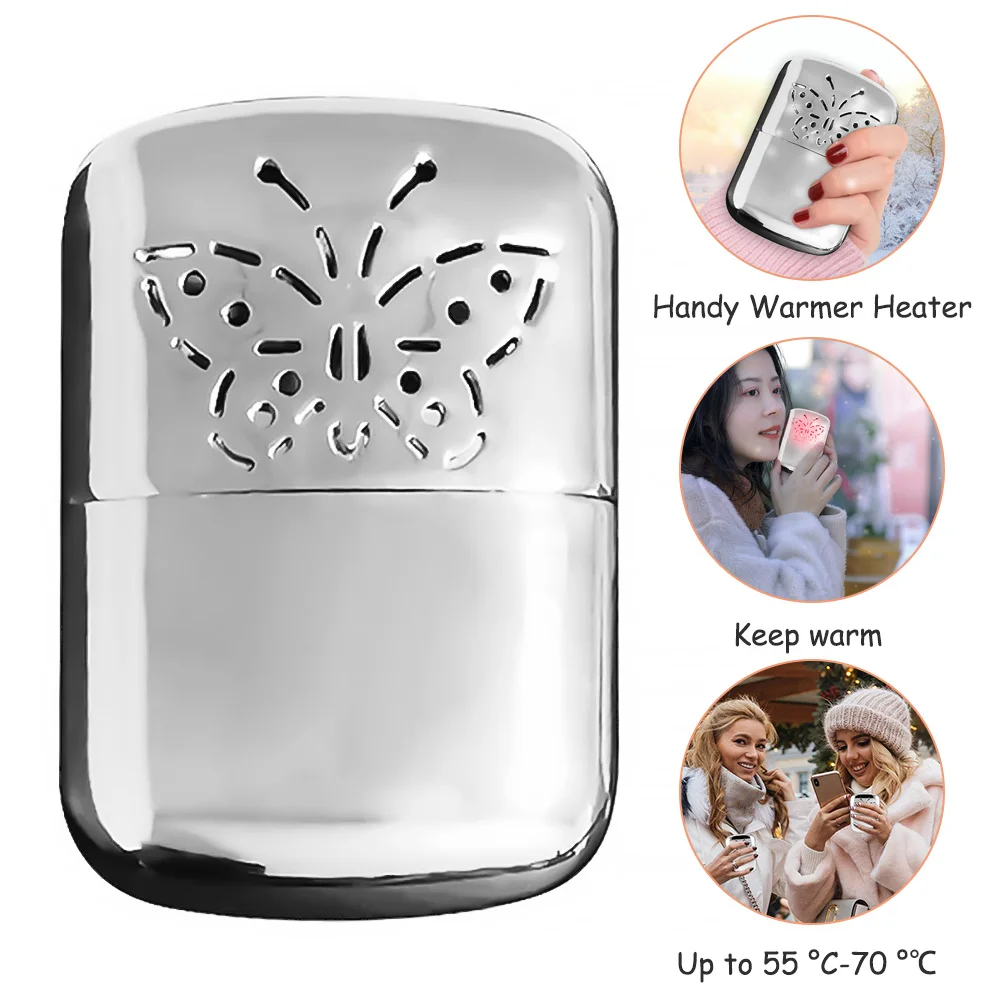 

1PC Silver White Zinc Alloy Hand Warmer Portable Pocket Warmer With High Heat Output, Polished Electroplated Handy Heater