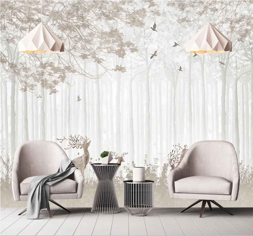 

Hand-painted woods background wall painting bedroom wallpaper 8D waterproof wall covering