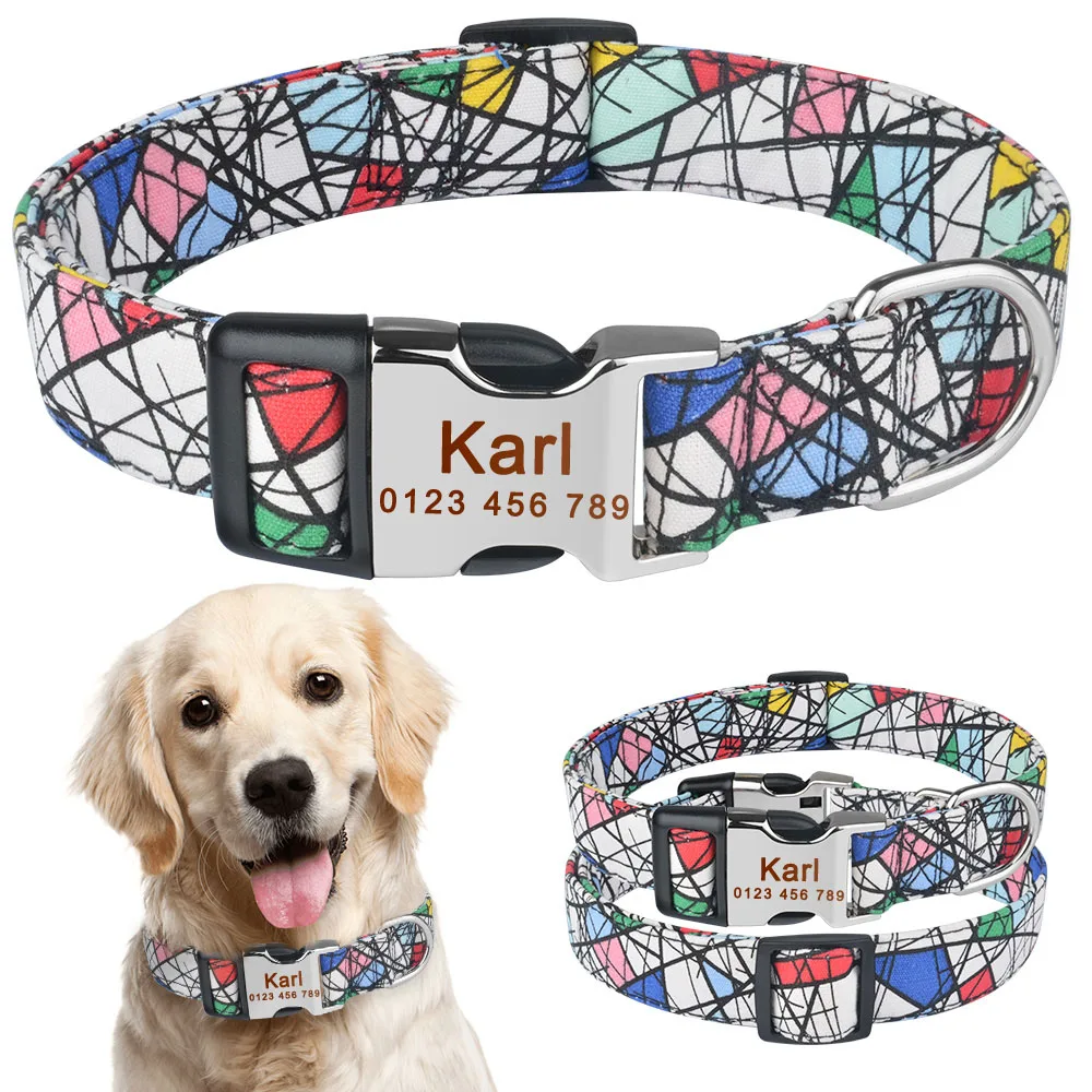 

AiruiDog Personalized Dog Collar Free Engraved Small Medium Name Puppy Polyester Collars