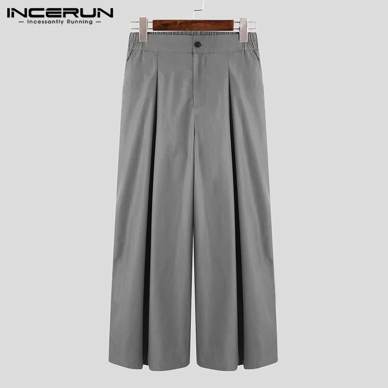 

2021 Men Wide Leg Pants Loose Solid Joggers Button Leisure Trousers Men Chic Casual Streetwear Pantalones Hombre S-5XL INCERUN