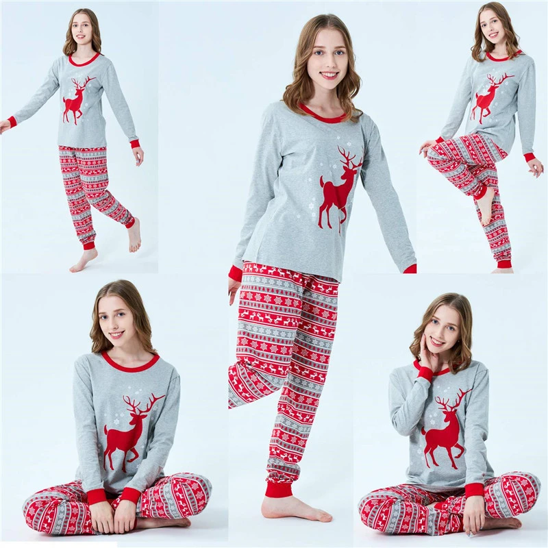 Family Matching Christmas Pajamas Clothes Set Xmas Adult Kids Cute Nightwear Pjs Cartoon Deer Print Sleepwear Outfits | Мать и ребенок