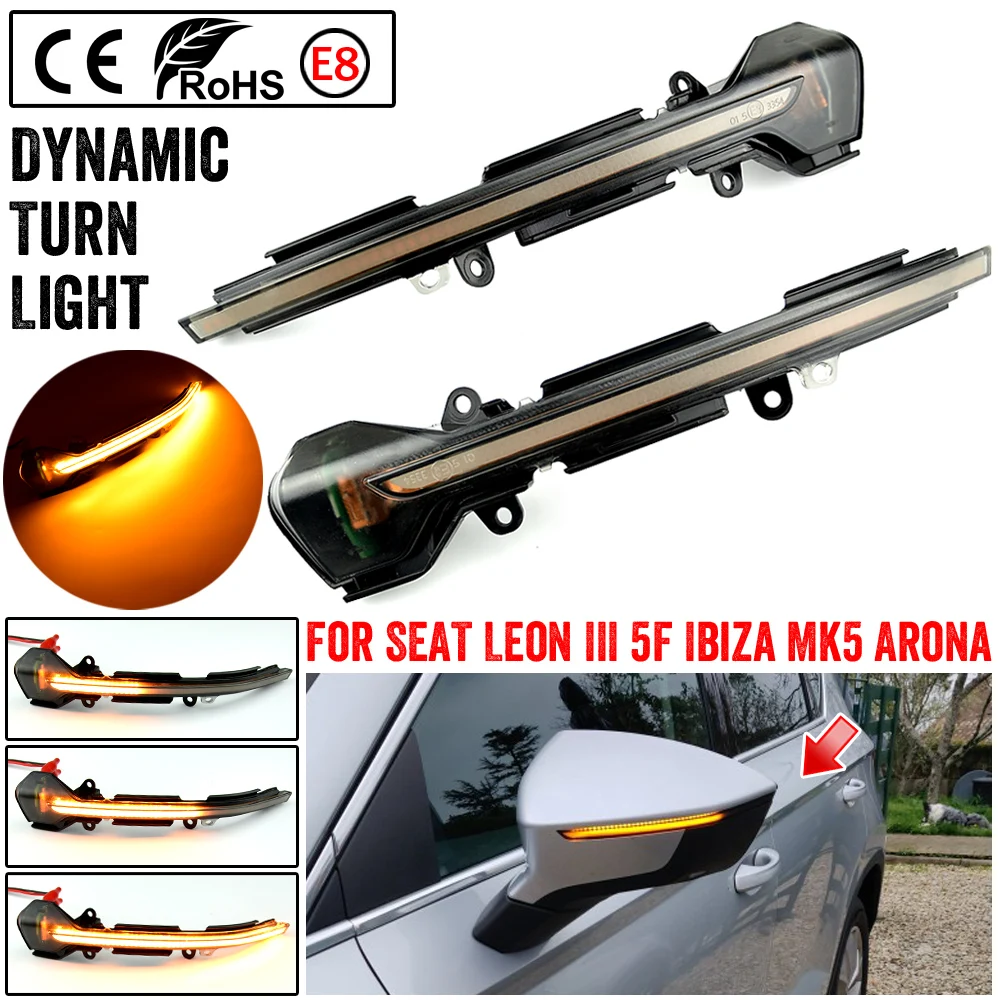 For SEAT Leon III Mk3 5F 13-18 Ibiza KJ Mk5 V Arona 17-18 LED Dynamic Turn Signal Blinker Sequential Side Mirror Indicator Light