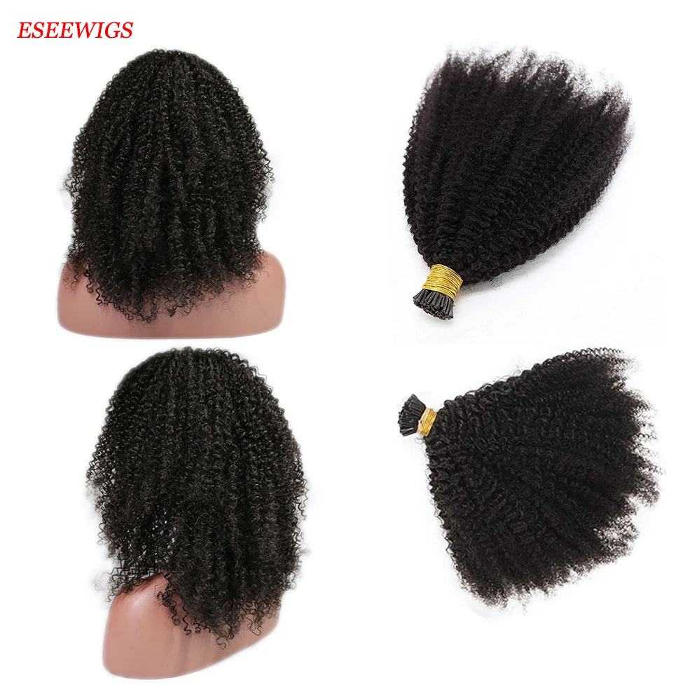 

I Tip Hair Extensions Human Hair Afro Kinky Curly 4B 4C Brazilian Remy Human Hair Extensions Hair Bulk Black Color For Women100g