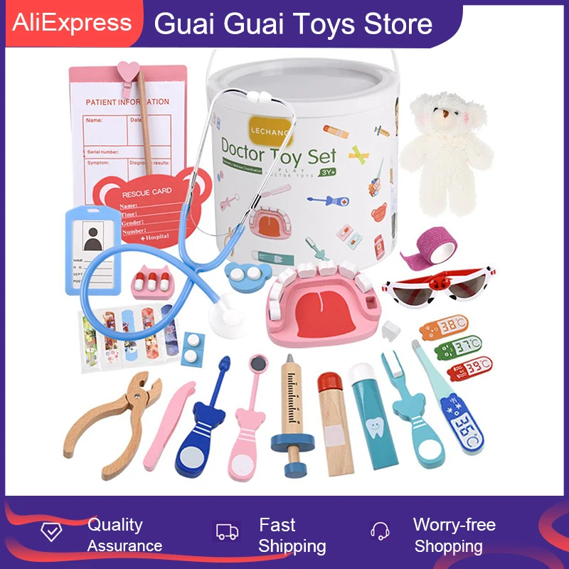 

Wooden Pretend Play Doctor Educational Toys For Children Medical Simulation Medicine Chest Set For Kids Role Playing Pretend Toy