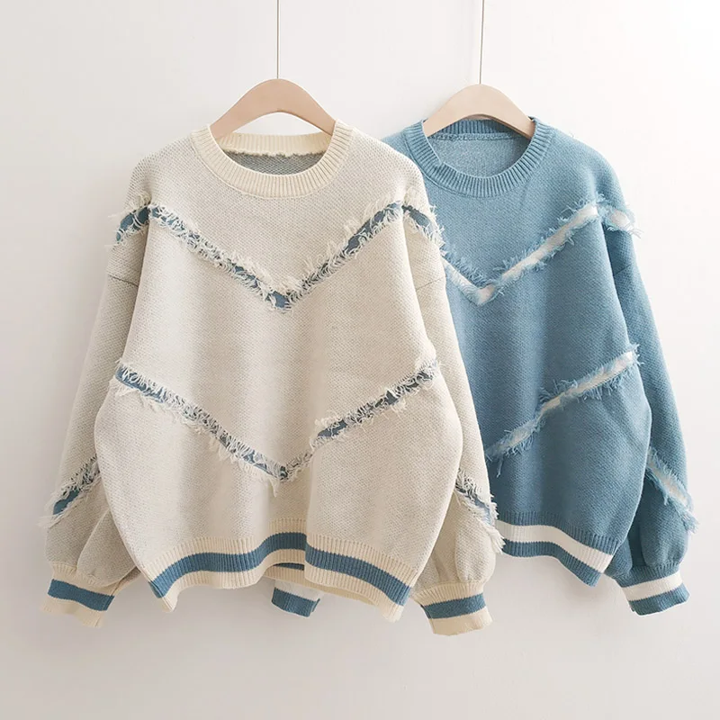 Женский свитер оверсайз Свободные корейские свитера и пуловеры большого размера