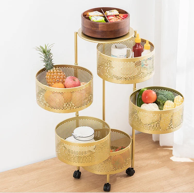 

Nordic Iron Art Rotary Storage Box Floor Type Multi-Layer Vegetable Rack In Kitchen Toilet Rotatable Multi-Function Storage rack