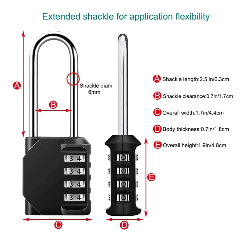 

2x Zinc Alloy 4-Digit Code Locks Anti-Theft Padlocks Long Beam Padlocks Weatherproof and Self-Recovery Locks