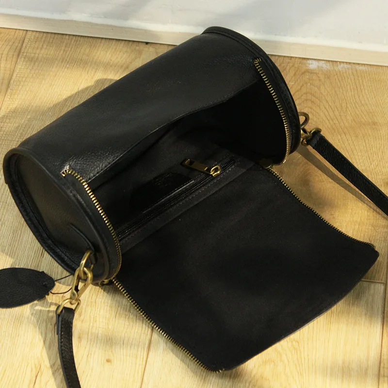 Retro Genuine Leather Baguette shape Handbag New Fashion Women Shoulder Bags Ladies Cylinder Hand Bag Sac Main Femme 2020 | Багаж и сумки