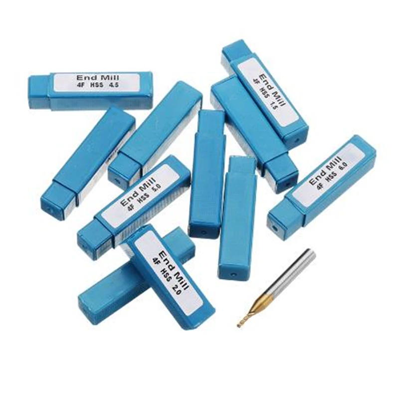 

10pcs Titanium Coating Milling Cutter Set 1.5-6.0mm HSS 4 Flute Metric End Mill Cutter 6mm Straight Shank CNC Drill Bits