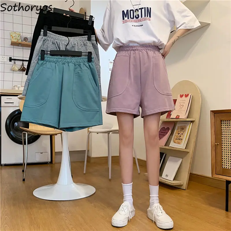 

Women Sleep Bottoms Pockets Elastic Waist Shorts Summer Running Cozy Straight Loose Sleepwear Vintage Ins Comfortable Homewear