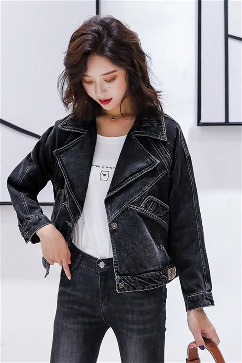 

Woman Denim Jacket Short Section 2020 New Spring and Autumn Korean Suit Collar Loose Wild Vintage Coat Female Jeans Jaqueta r39