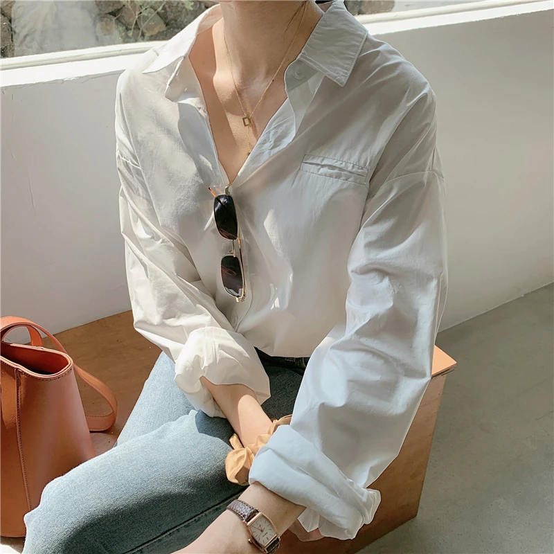 

HziriP Korean Chic Hot Streetwear Outwear Shirts Women 2021 Minimalist Stylish Office Lady Lapel OL New Arrival All Match Tops
