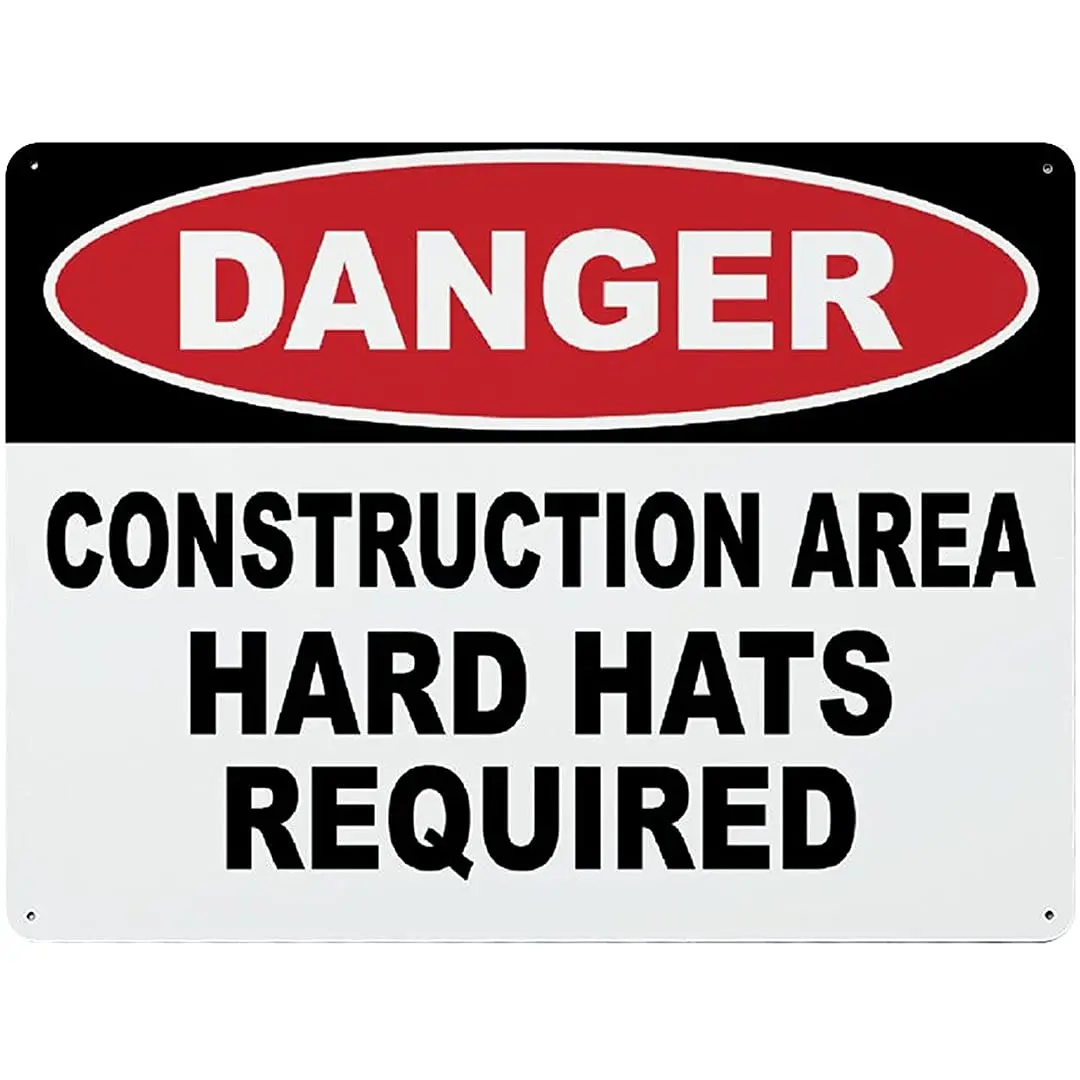 

PotteLove Metal Sign Construction Area Hard Hats Required Street Signs Aluminum Weatherproof Horizontal Wall Decoration