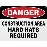 pottelove metal sign construction area hard hats required street signs aluminum weatherproof horizontal wall decoration