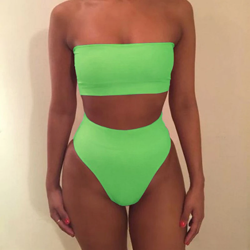 

Sexy Women Solid Bikini Set Strapless Bandeau Push-up Bra Swimsuit Swimwear Beach Bathing Suit Summer Vintage Women's Biquini