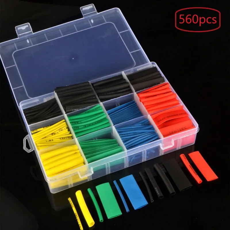 Одна коробка/560 шт. цветная термоусадочная трубка комбинированная