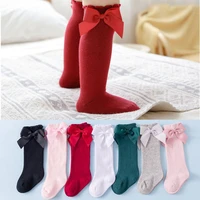 2021 girls socks toddlers kids big bow knee high quality long soft 100 cotton baby lace bowknot long tube socks