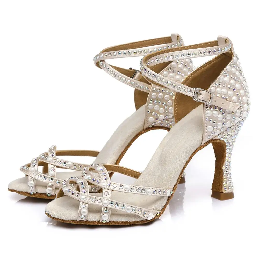 HROYL Women Latin dance shoes Female Girl Ladies tango Ballroom sandal salsa samba Rhinestone  Sexy Party Heeled 5/6/7.5/8.5/9/1