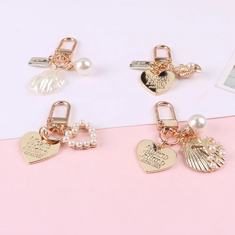 

Heart Personality Cute Peach Heart Shell Keychain Creative Small Gift I Metal Jewelry Pearl Pendant Pendant Fashion Key Ring Bes