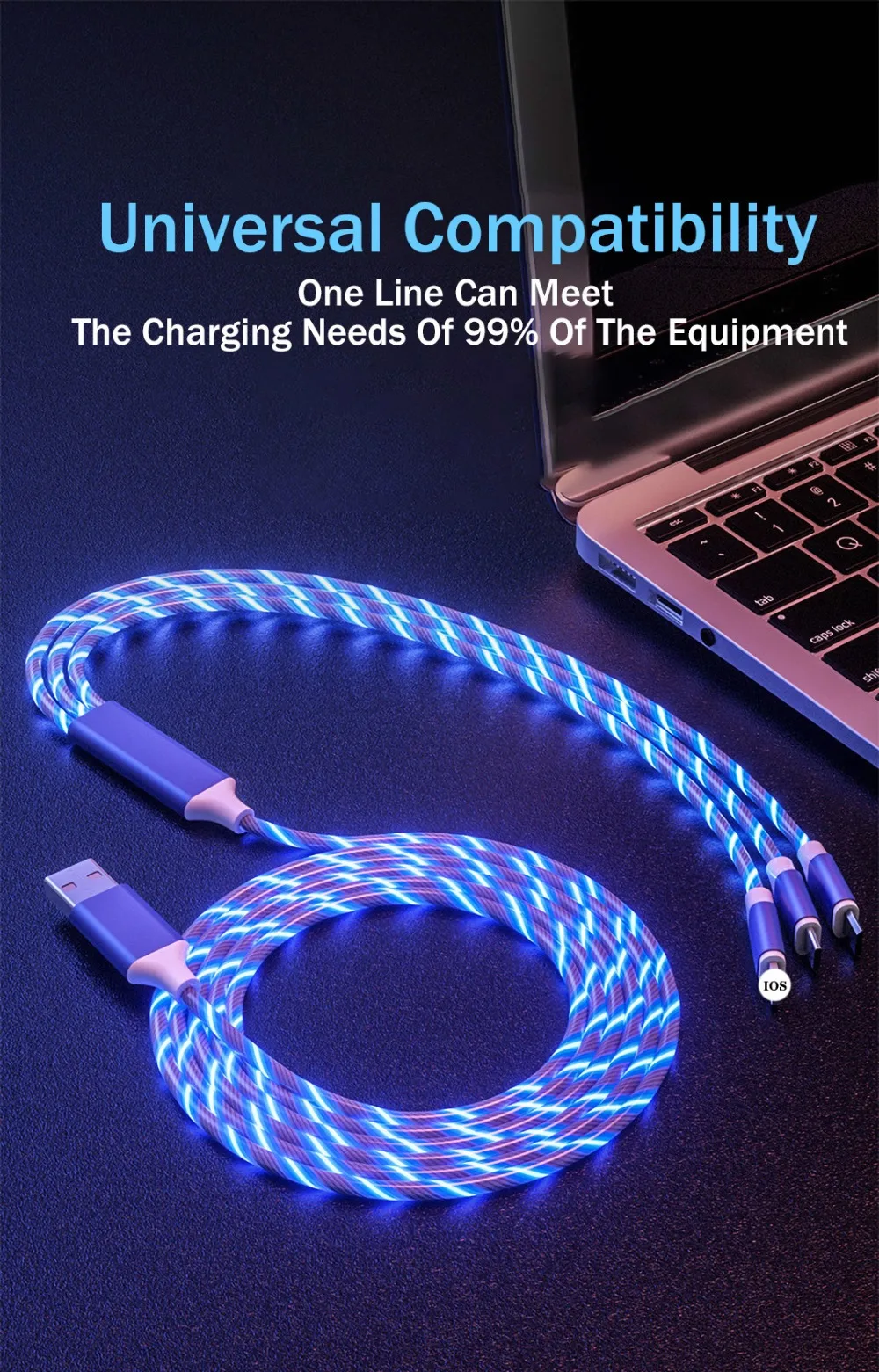 3 в 1 светодиодный светящийся светильник USB кабель для передачи данных type C/Micro USB/8 Pin светящийся зарядный провод для мобильного телефона яркий PD зарядный шнур