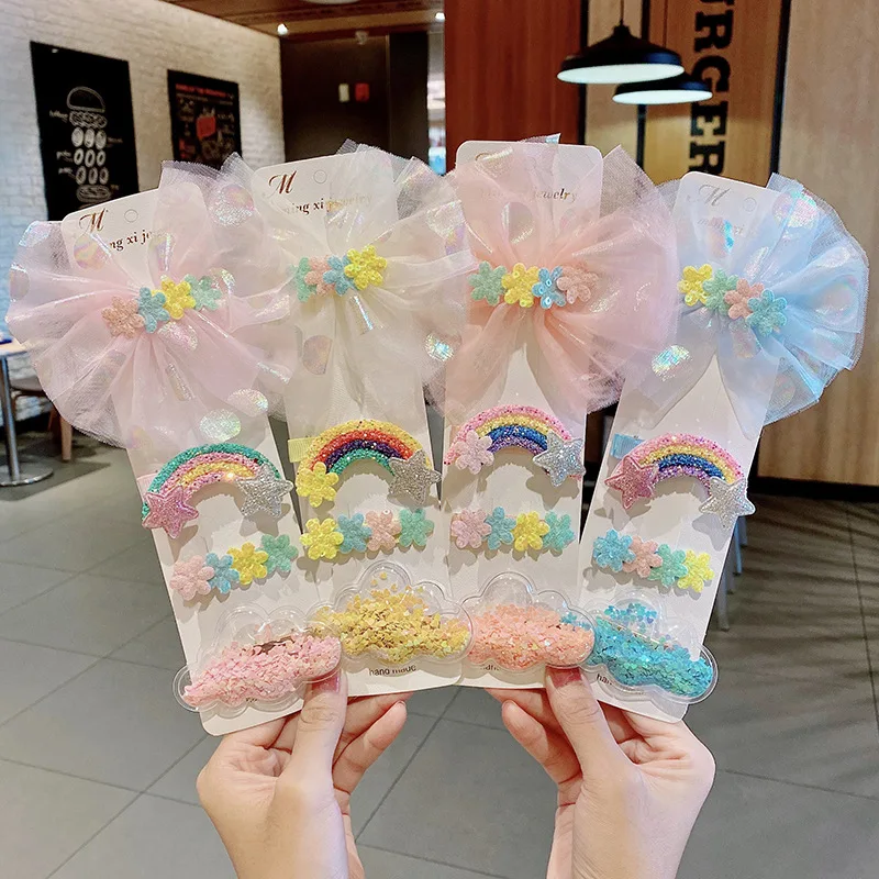 

Cheer Bow 4pcs Glitter Hair Clips Rainbow Mesh Bows For Girls Children Organza Jelly Hairpin Princess Headdress Hair Accessories
