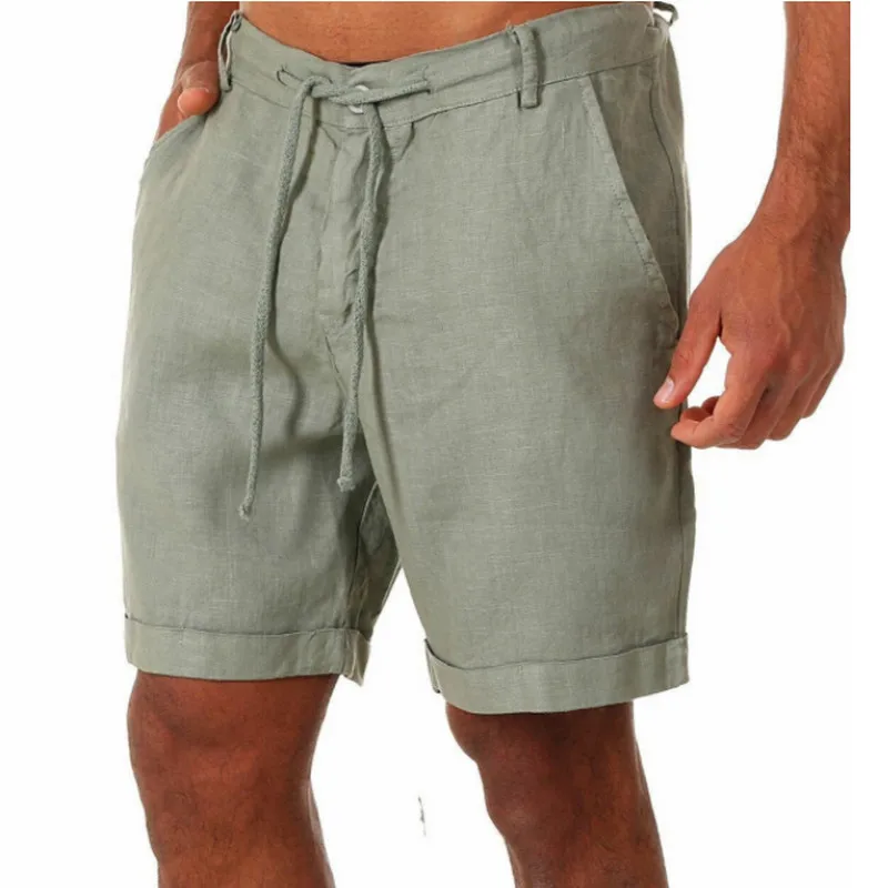 

2021 New Men's Casual Shorts High Quality Flax Pure Color Cotton Shorts Male Fifth Pants Beach Shorts S-3XL