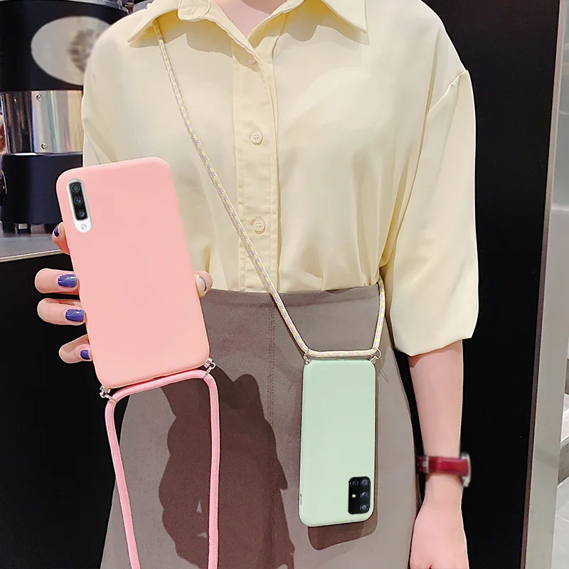 

Liquid Silicone Strap Necklace Case For Huawei P40 P30 Lite p20 pro mate 30 20 nova 5t P smart y9 For Honor 10i 20i 8x 9x Cover
