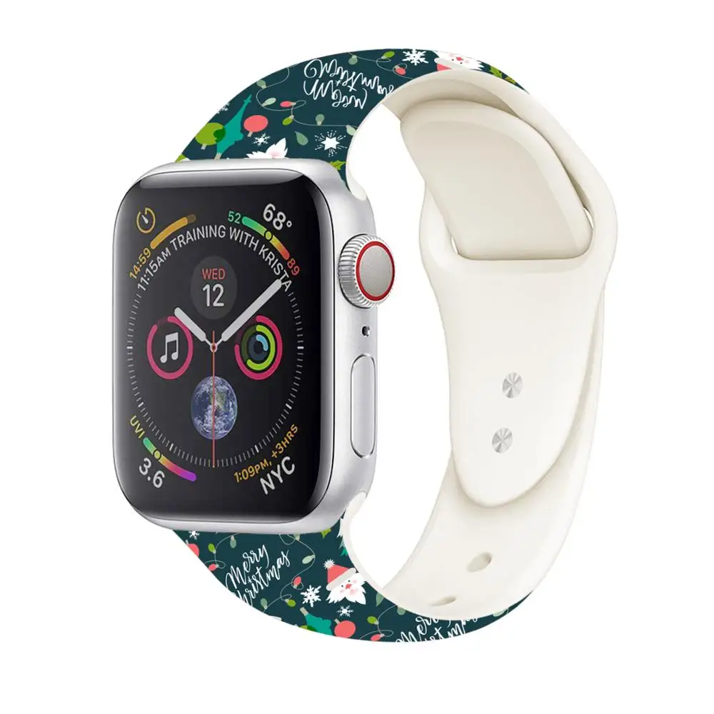 Ремешок для часов женский Силиконовый ремешок для Apple Watch 38 мм 42 мм 44 мм 40 мм милый Рождественский браслет Санта для iWatch серии 5 4 3 2 1 ремешок для часов подарок