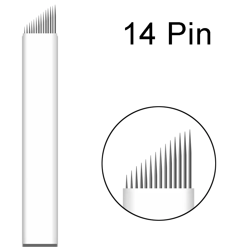 14 Pin 200 шт. 9 12 14 16 18 штифтов микроблейдинг иглы Permenent макияж татуировки иглы Lamina Agulhas Tebori лезвие для ручного бровей ручка - Габаритные размеры: 14 Pin