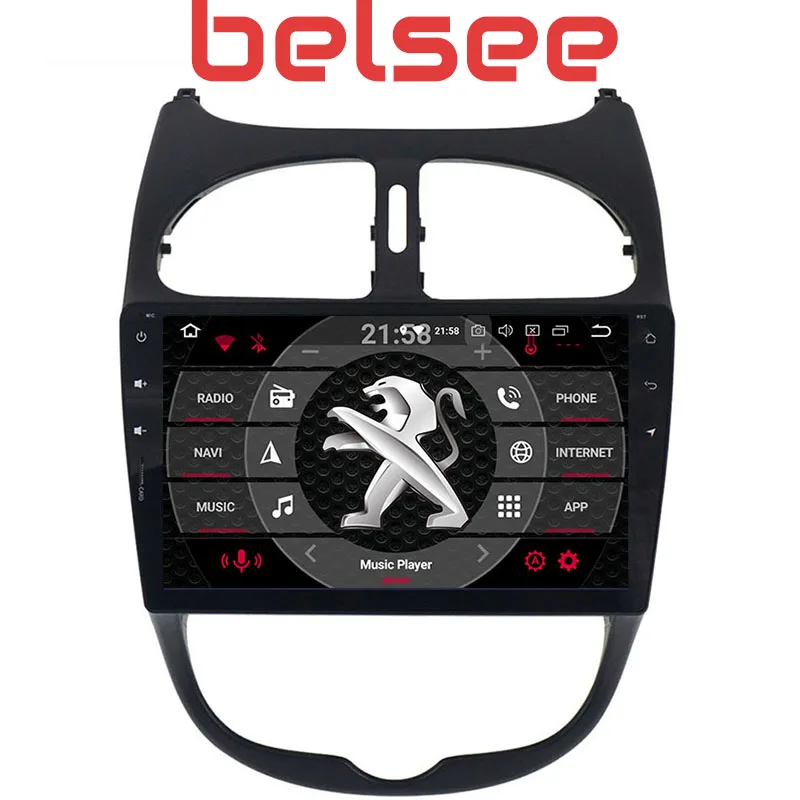 Belsee 9&quot Touch Screen Android 9.0 octa core Ram 4+64GB Head Unit Car Radio GPS Navigation Multimedia Player for Peugeot 206 |