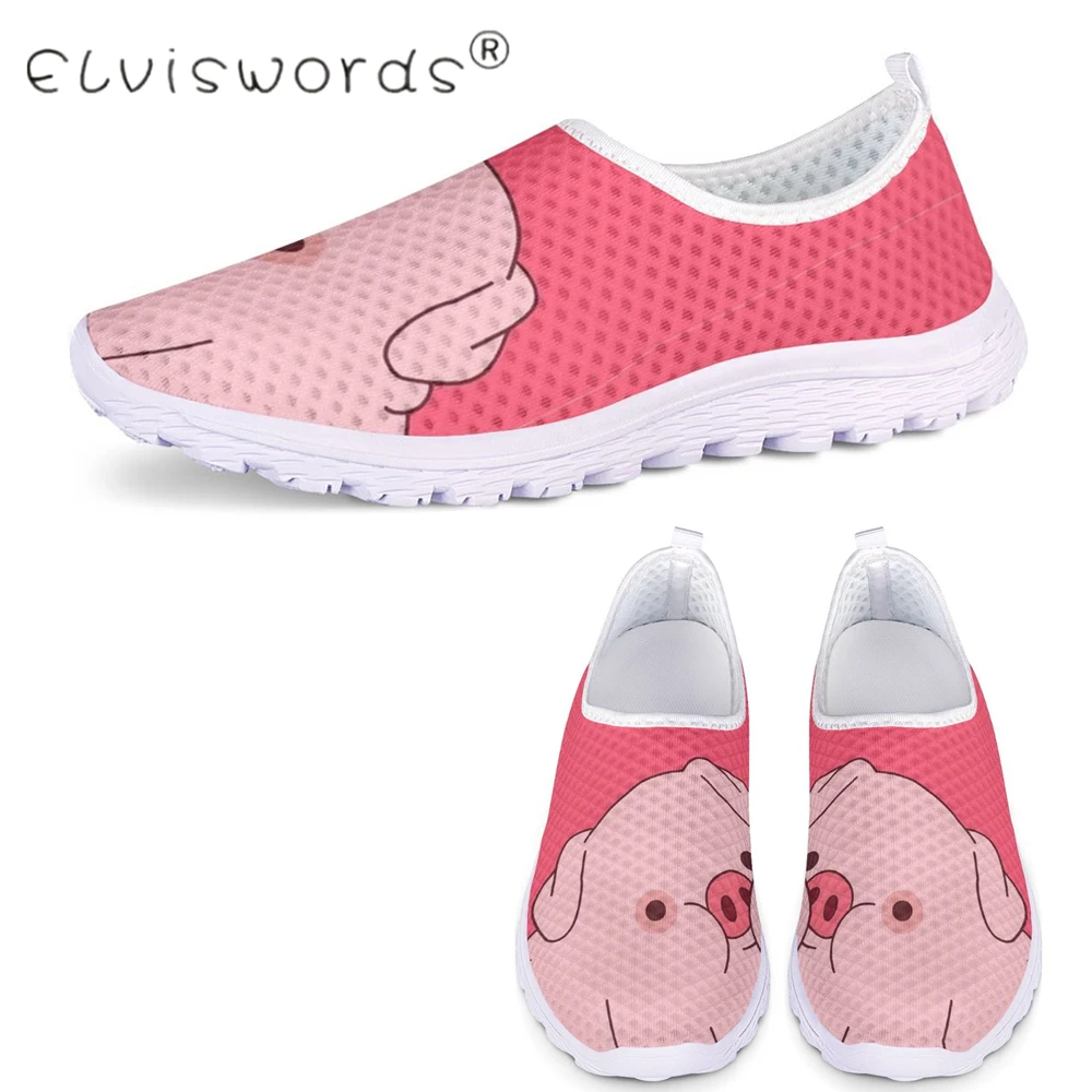 ELVISWORDS/Милая женская летняя обувь на плоской подошве с розовым рисунком поросенка