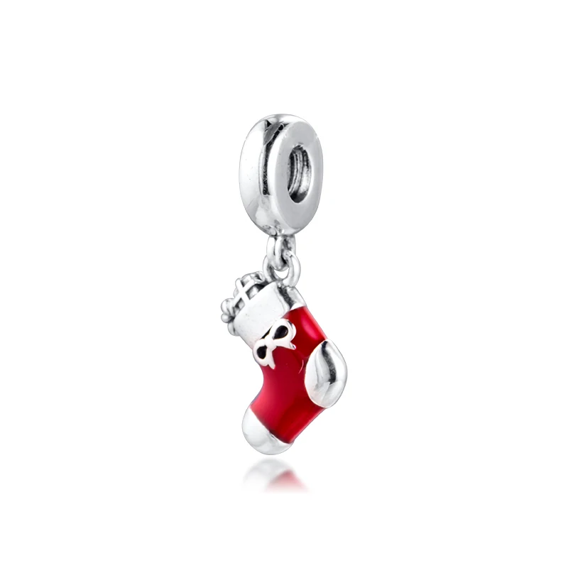 

Fits For Pandora Charms Bracelets Festive Stocking Beads with Red Enamel 100% 925 Sterling-Silver-Jewelry Free Shipping