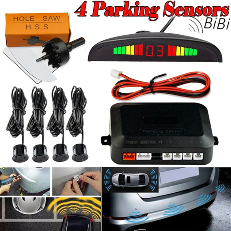 

Парктроник со светодиодной индикацией, с 4 датчиками, парковочный радар для движения задним ходом, дисплей с подсветкой