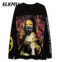 elkmu hip hop funny mona lisa print sweatshirt men streetwear fashion autumn sweatshirts oversized pullover male hm575