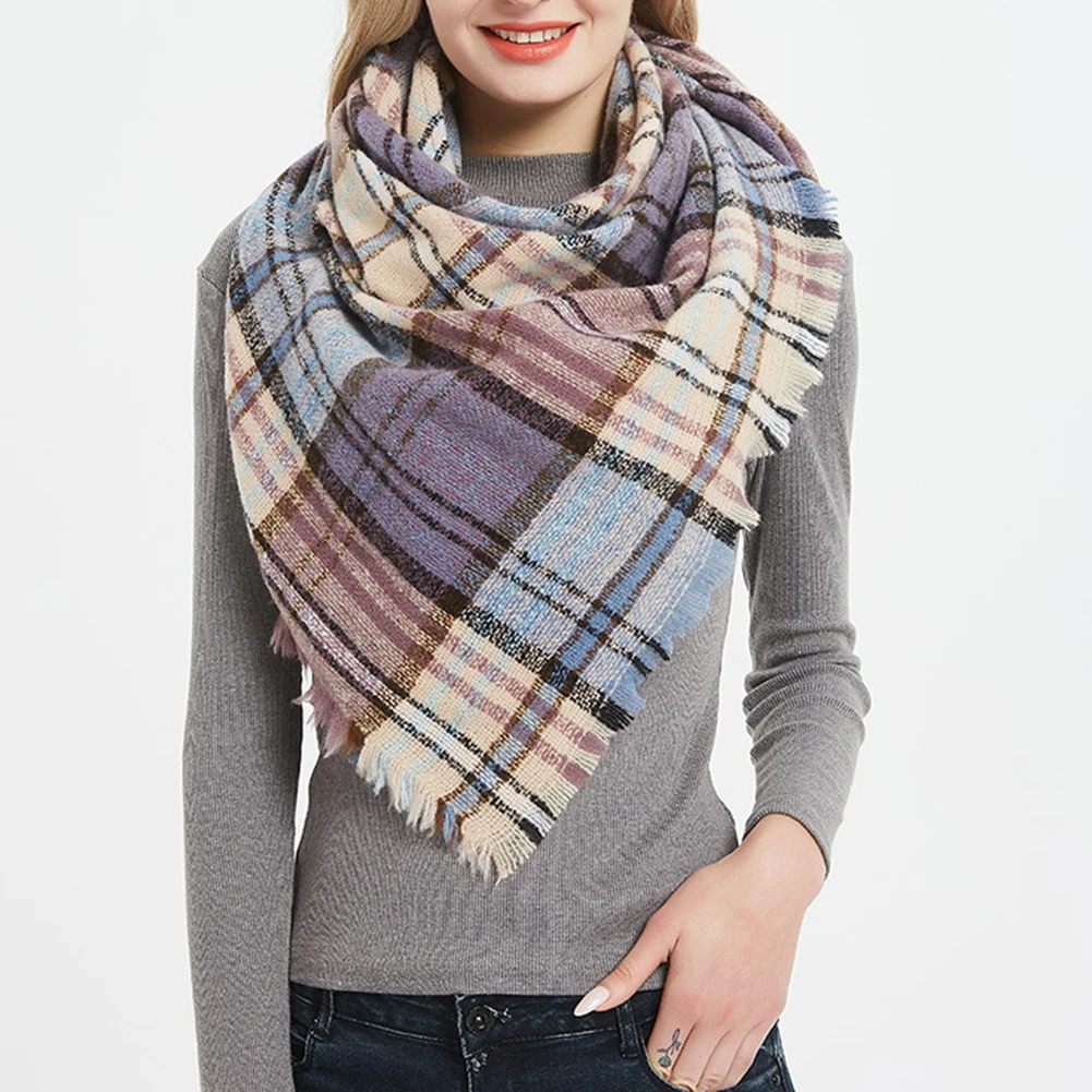 Зимний модный классический клетчатый шарф шали теплый шейный треугольный