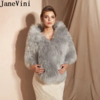 janevini winter wedding fur coat gray faux fur wrap bridal shawl cape woman evening prom stole jacket boleros shrugs outerwear