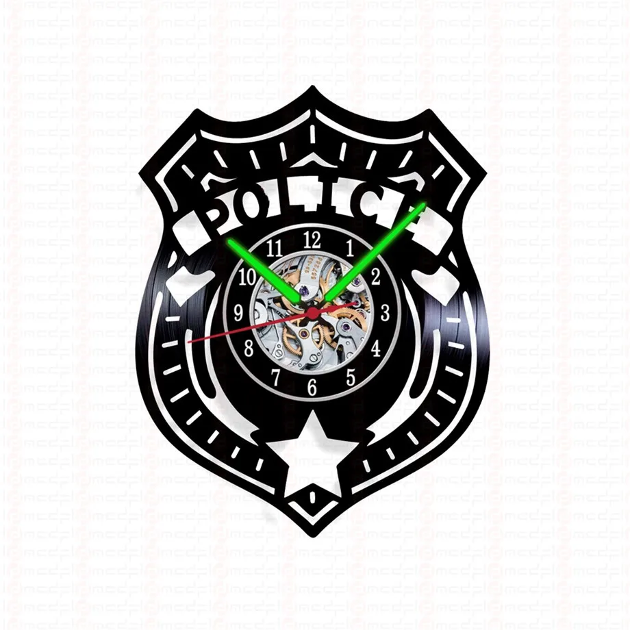 Полиция офицер дизайн светящийся винил запись настенные часы кварцевые с DIY руки