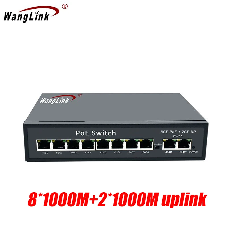 8port 1000M Wanglink коммутатор питания через Ethernet 100 м/1000 м 4/8/16 системы безопасности Порты и разъёмы+ 2 Uplink Порты и разъёмы 100 м/1000 м коммутатор сетевой Ap/cctv-Камера-Системы - Цвет: 8port 1000M