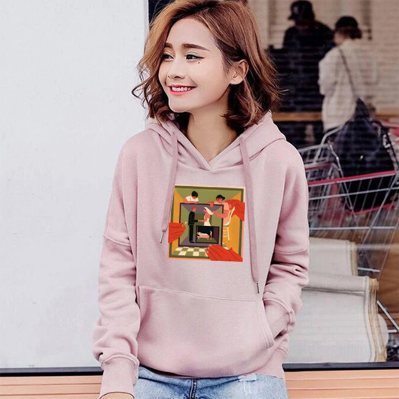 

Women Funny Graphics Print Long Sleeve Hoodies Sweatshirts Harajuku Hip Hop Casual Pullovers Hooded Streetwear Fashion Tops Coat
