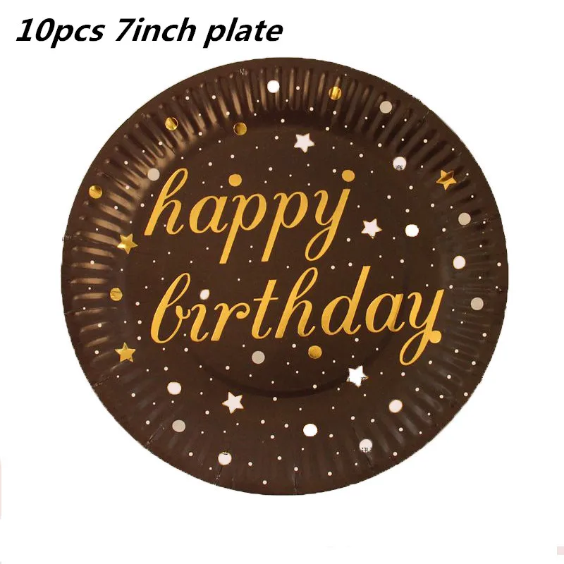10pcs 7inch plate 10 шт. золотые вечерние одноразовые столовые приборы, чашки шампанского, соломинки, 1st день рождения, вечерние принадлежности для детей - Цвет: 10pcs 7inch plate